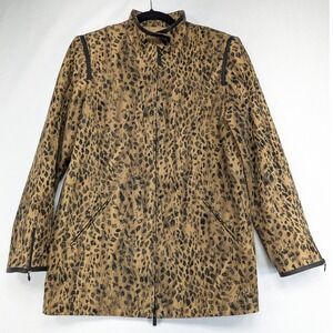 Dana Buchman Leopard Print Collarless Zip Front‎ Jacket Women Size 10